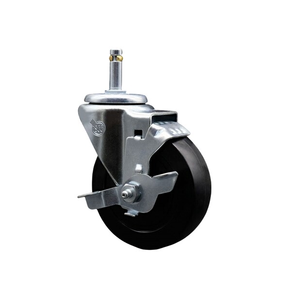4'' Soft Rubber Wheel Swivel 7/16'' Grip Ring Stem Caster with Brake